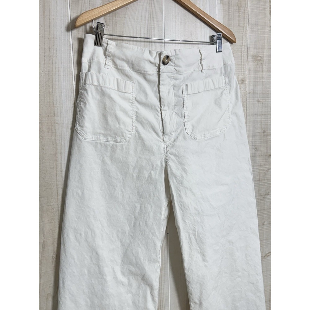 Maeve Linen Blend Colette Pants White Wide Leg Cropped High Rise 32 Classic - Picture 3 of 13